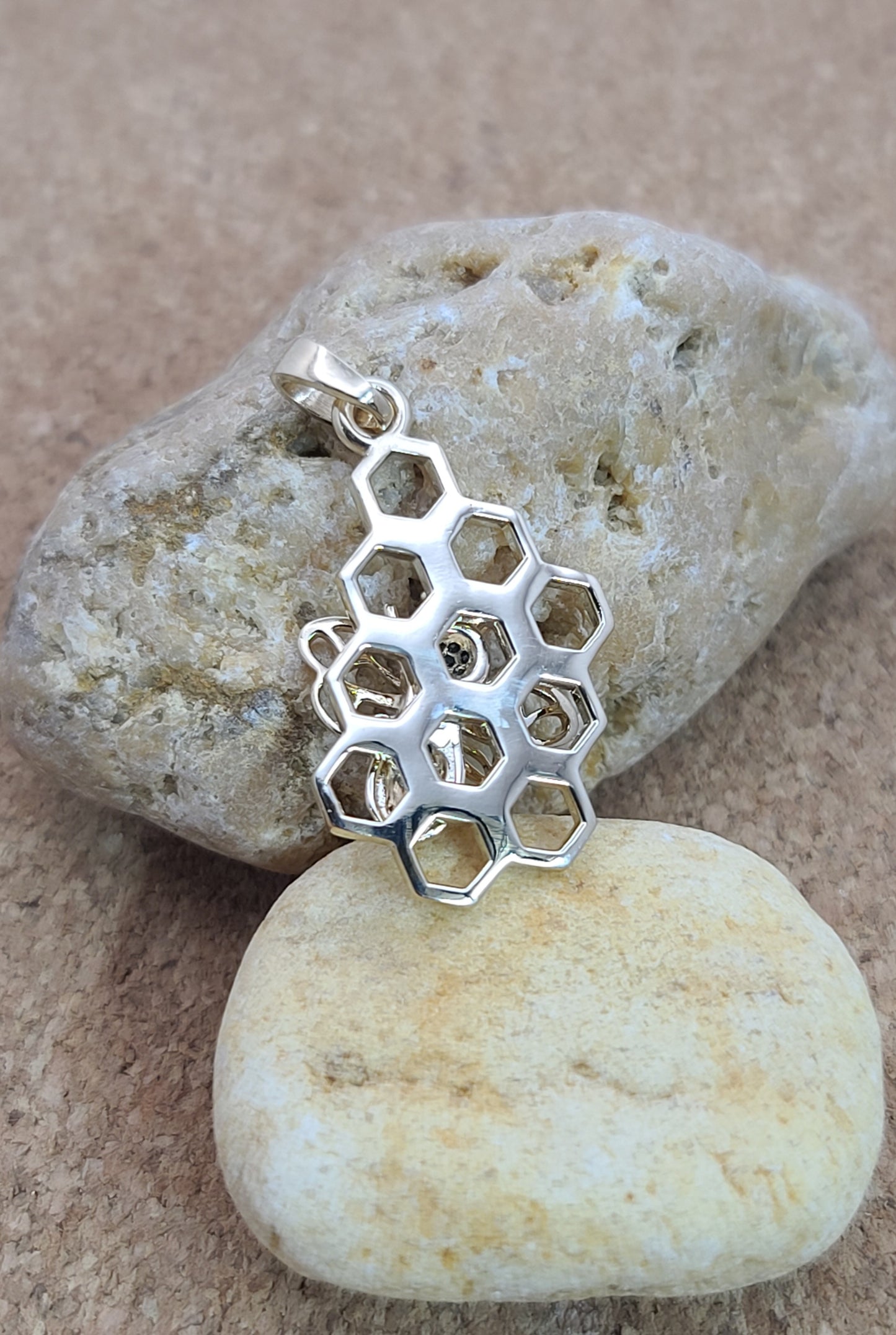 Black Diamond Honeybee on Comb Pendant