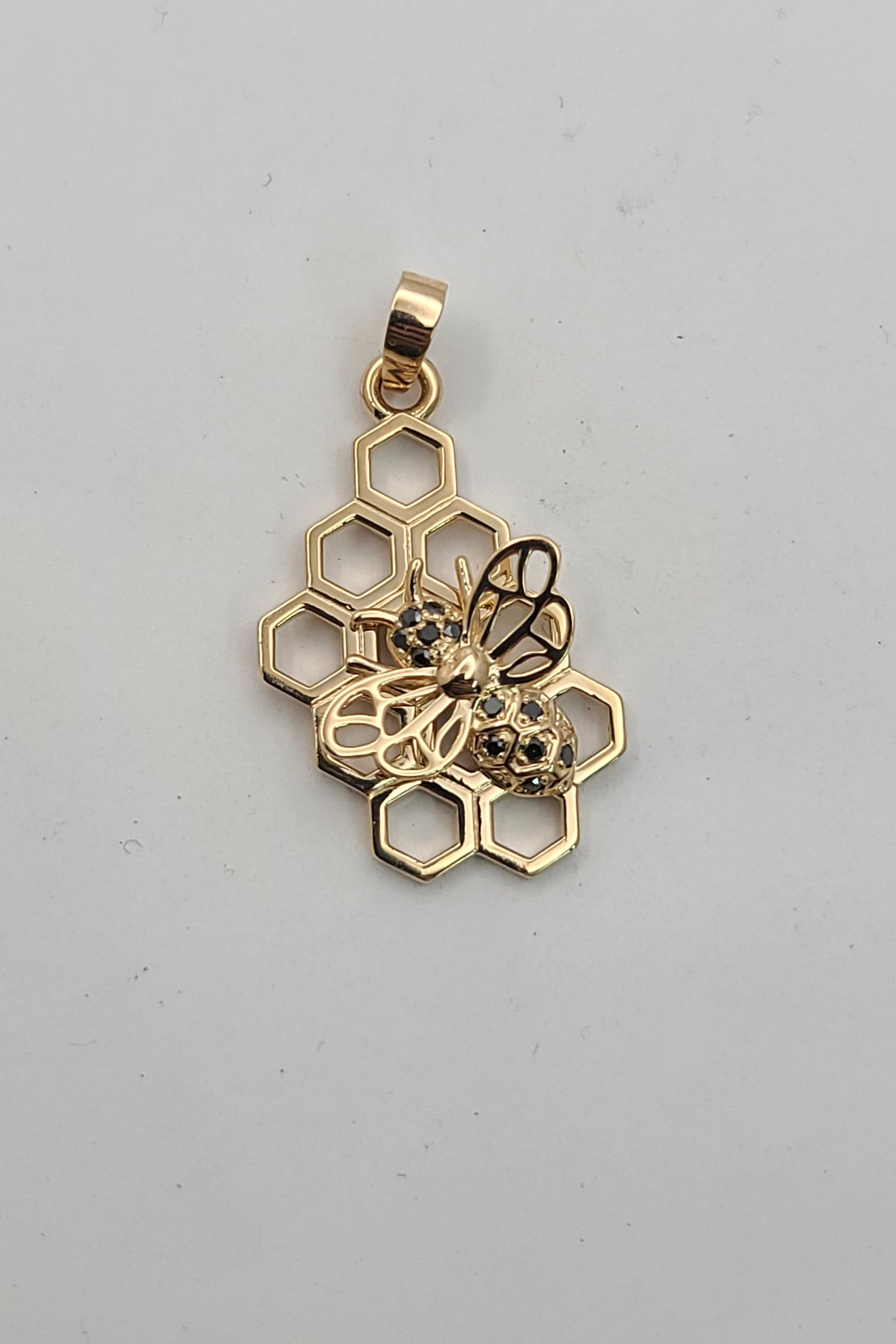 Black Diamond Honeybee on Comb Pendant