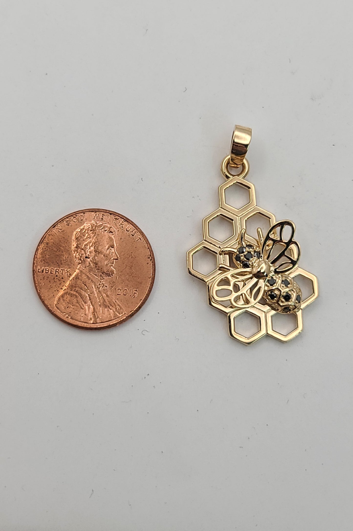 Black Diamond Honeybee on Comb Pendant