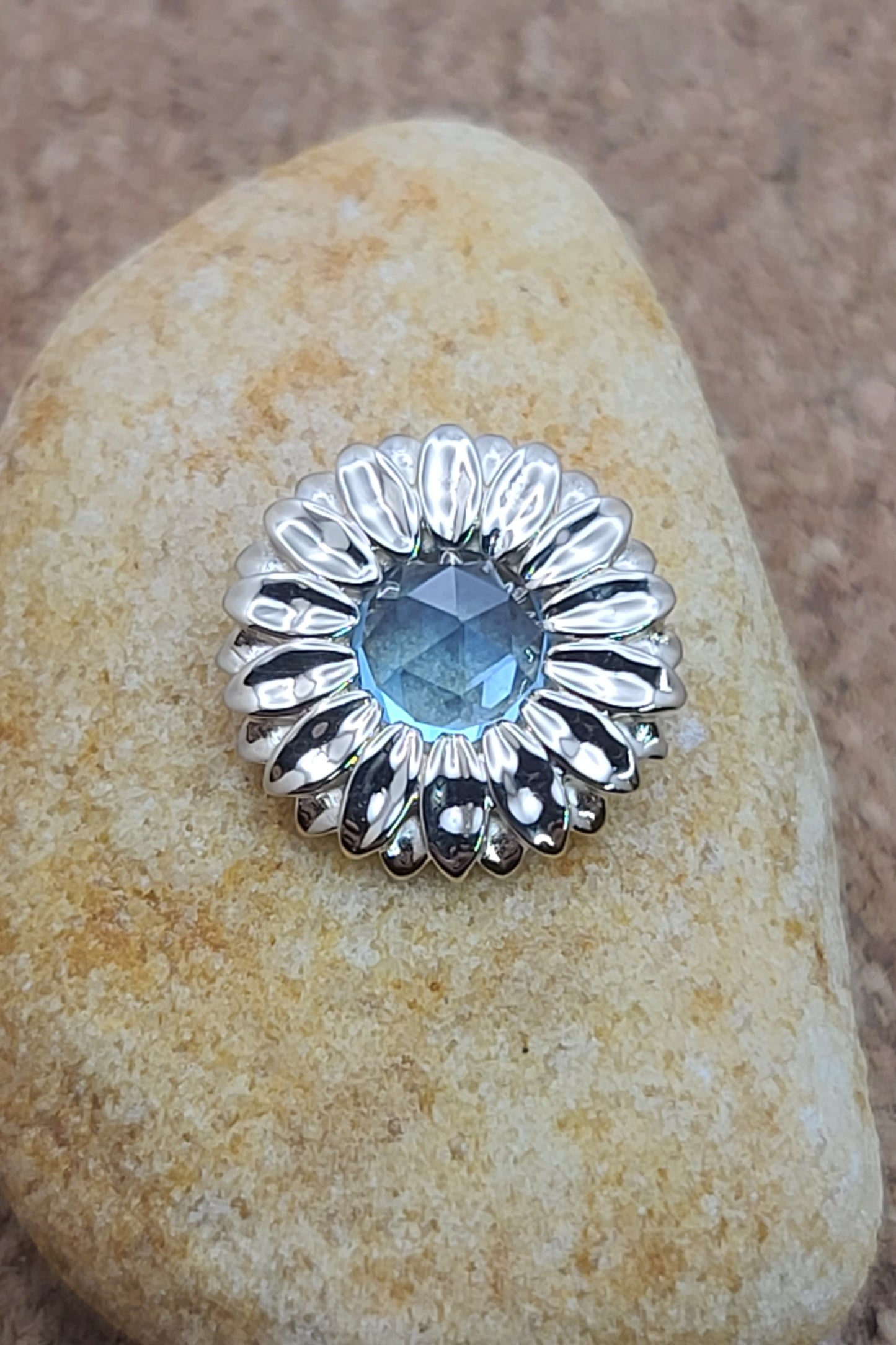 Petite Blue Topaz Sunflower Pendant