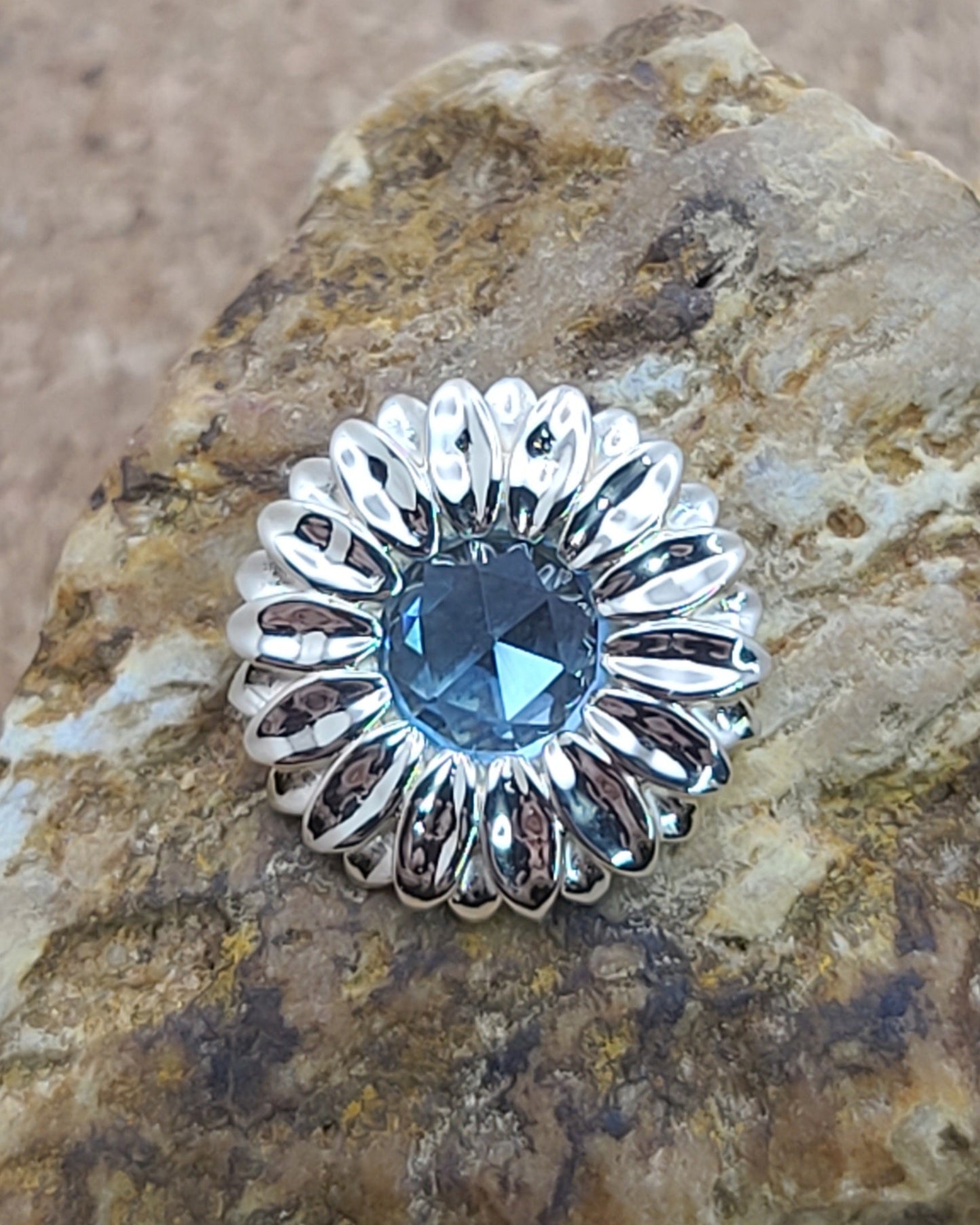 Petite Blue Topaz Sunflower Pendant