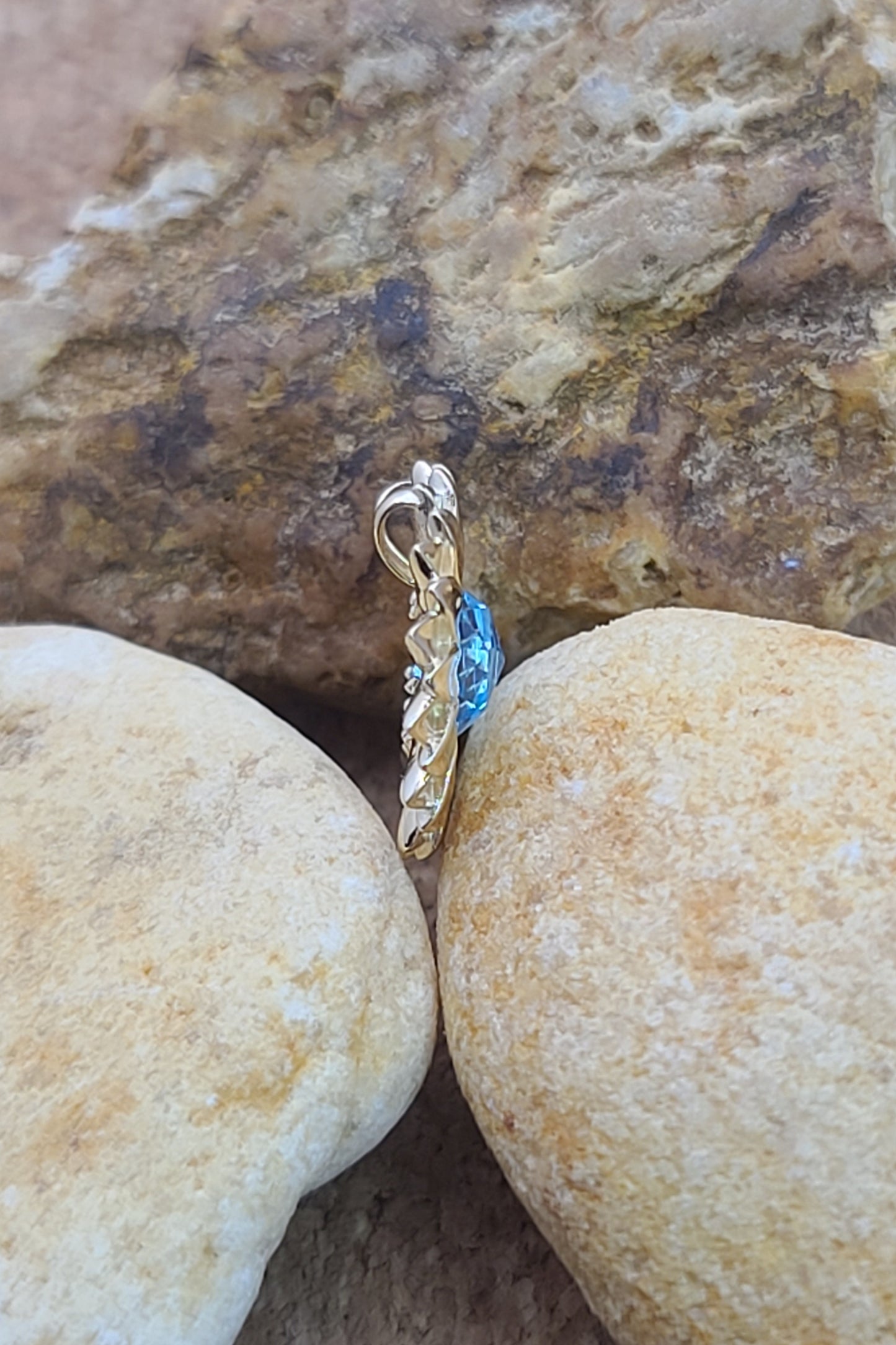 Petite Blue Topaz Sunflower Pendant