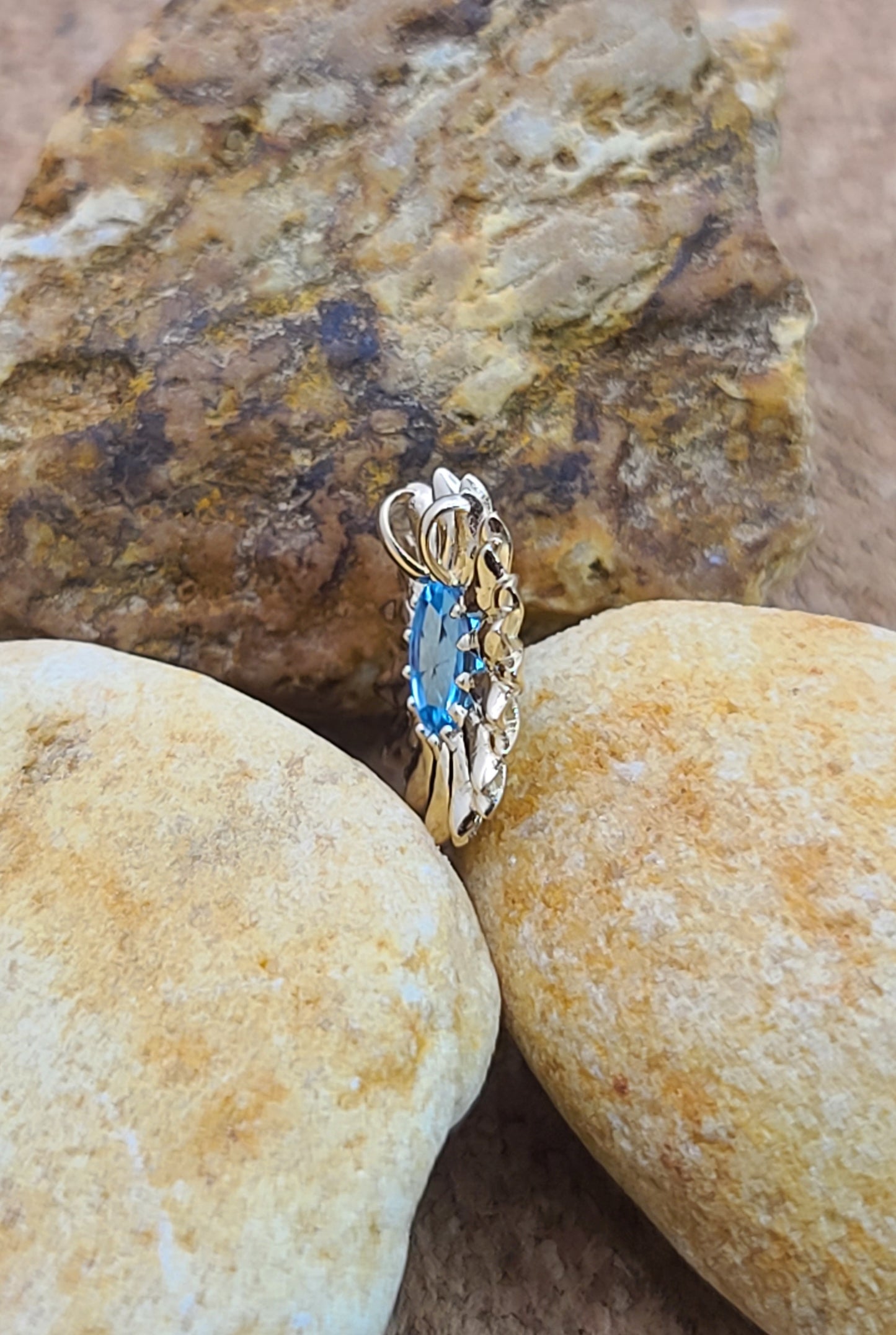 Petite Blue Topaz Sunflower Pendant