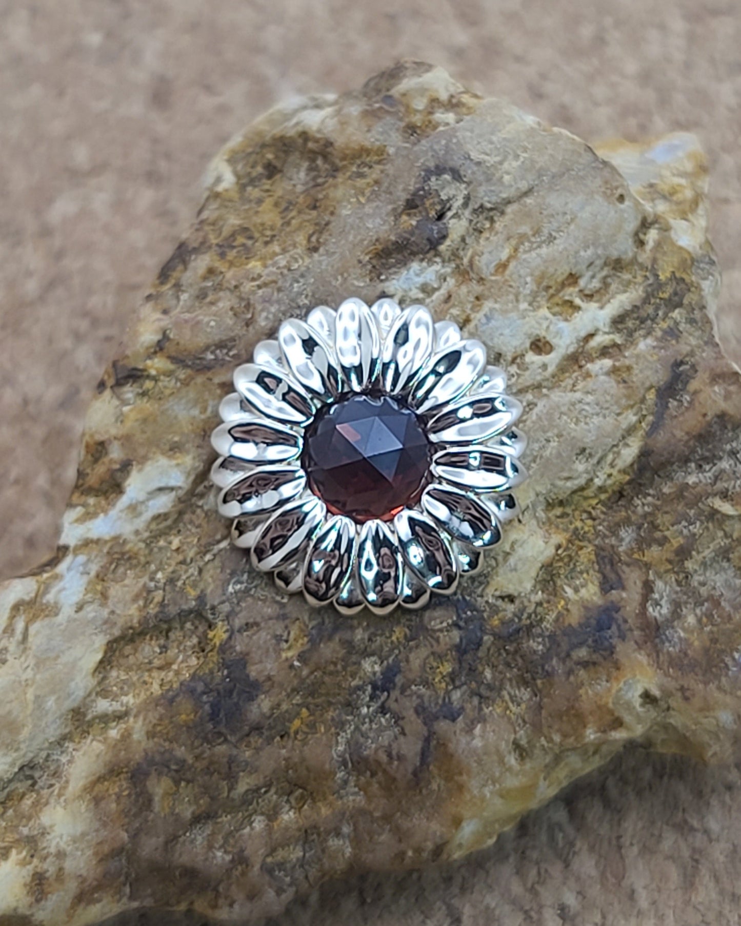 Petite Garnet Sunflower Pendant