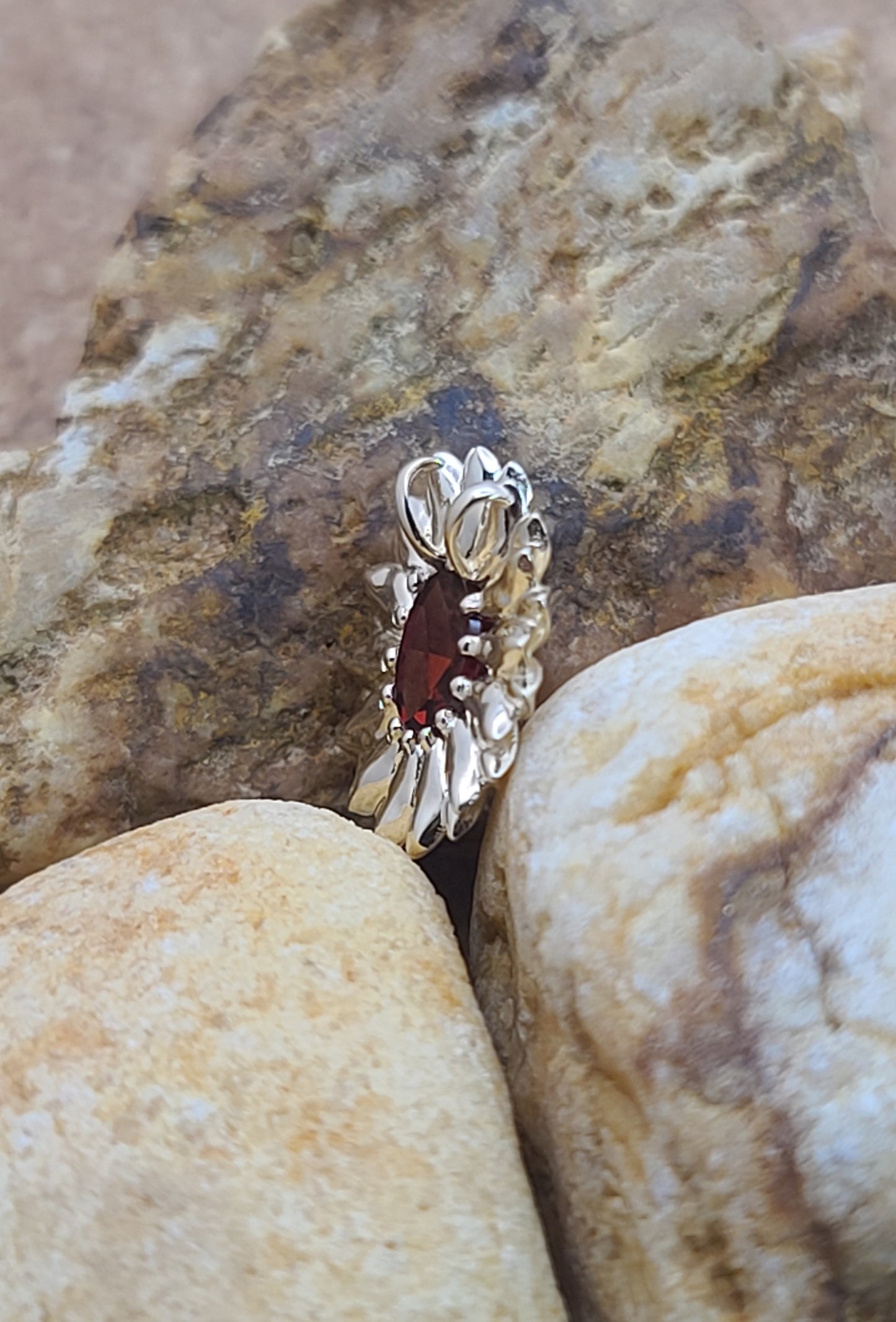 Petite Garnet Sunflower Pendant